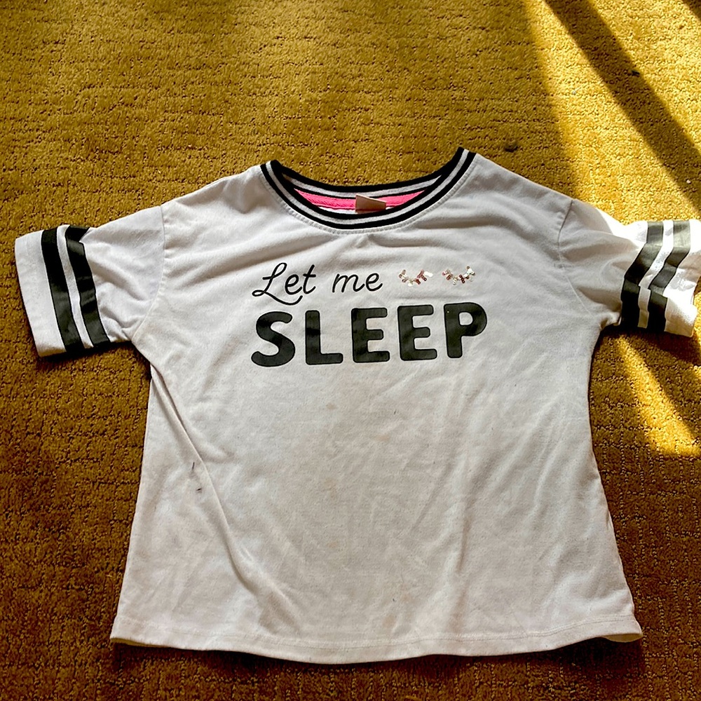 XS to S Funny Short Sleeve Shirt Knitted Fabric White and Black and Little Pink